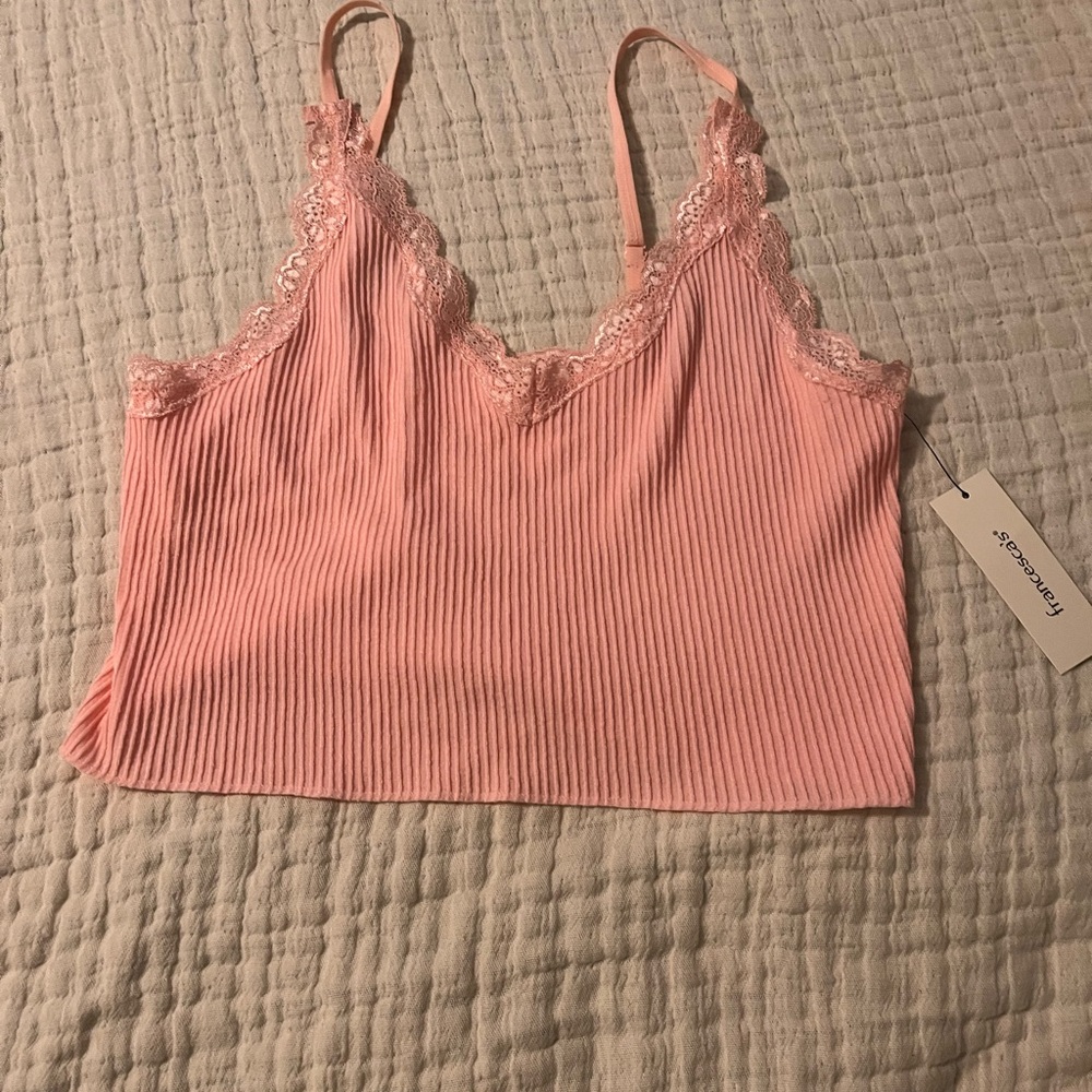Francesca's Collections Pink Lace Trim Tank Top